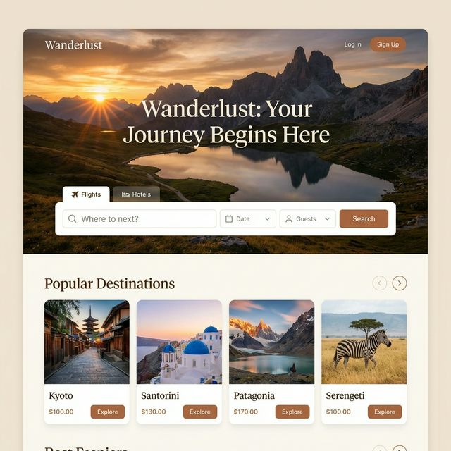 Wanderlust Travel Website Home Page